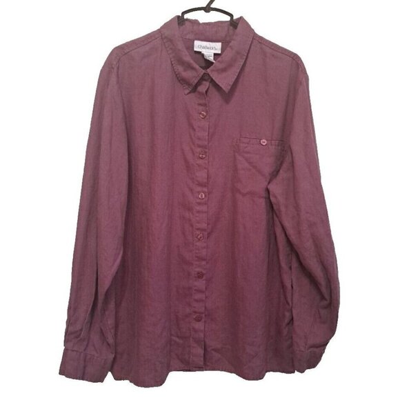 Chadwick's Women's 16 Dark Mauve Long Sleeve Linen Button-Up Breast Pocket Shirt - Picture 1 of 7